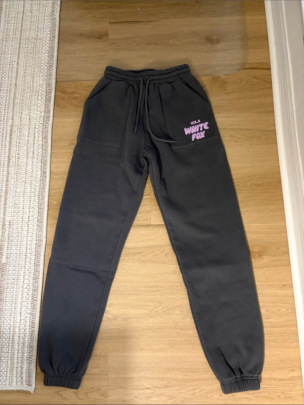 White Fox Boutique Black Sweatpants with Pink Logo